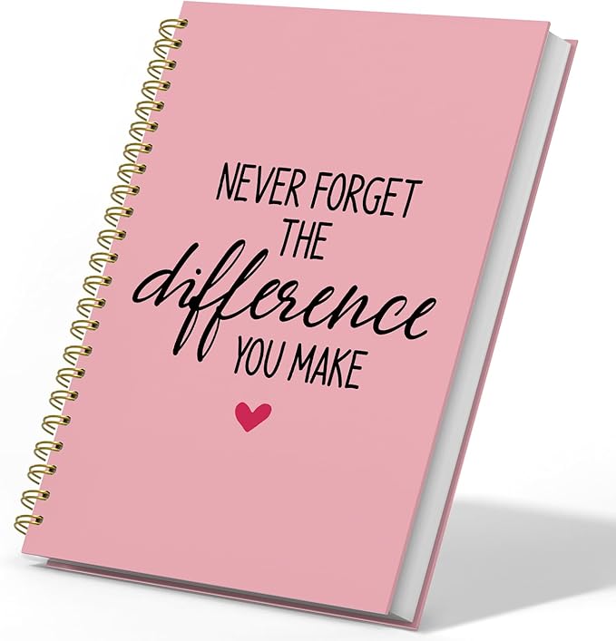 DSHFG Pink Notebook Journal for Women Employees Gifts, Notebooks for Work Office Supplies, Appreciation Gifts Thank You Gift, Spiral Notebook, Never Forget The Difference You Make, 5.5x8.3