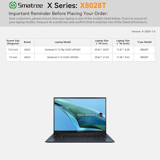 Smatree Hard EVA Protective Sleeve Case Compatible for 13 inch ASUS Zenbook S 13 OLED Laptop, for 13.3 inch ASUS Zenbook S 13 Flip OLED Laptop (X8028T)