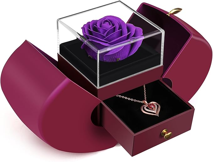 Preserved Purple Real Rose, Gifts for Mom, Wife, Girlfriend, Women, Her on Mothers Day, Birthday, Anniversary, Thanksgiving, Christmas, Valentines Day