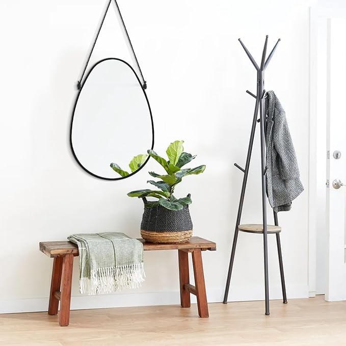 Irregular Wall Teardrop Shaped Hanging Mirror - Oval Wall-Mounted Mirror with Framed Mirror for Home - Bedroom, Bathroom, Living Room, Entryway, Hallway - 18x13 Inches Black