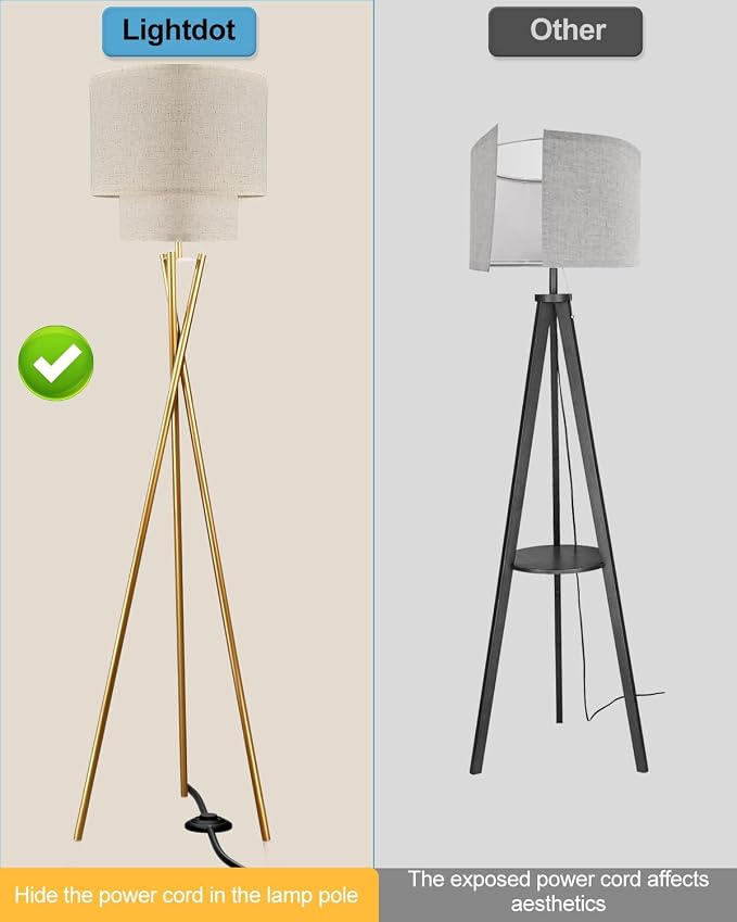 Lightdot Tripod Floor Lamp, Modern Floor Lamps for Living Room, Standing Lamp with Dual Drum, E26 Bulb Included, 67.7" Tall Floor Lamp for Bedroom, Home Office
