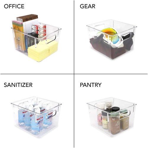 Isaac Jacobs Medium Clear Storage Bins - 3-Pack Plastic Organizers with Handles for Home, Kitchen & Fridge | BPA Free, Food Safe