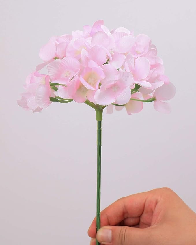 10PCS Silk Hydrangea Heads with Stems Artificial Flowers for Wedding Party Home Decor (Pink 2#)