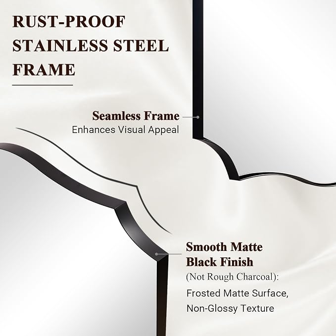 ANDY STAR Black Bathroom Vanity Mirror, 22x30 Irregular Wall Mirror, Scalloped Wall Mirror in Stainless Steel Metal Frame, Asymmetrical Mirror for Bathroom, Bedroom, Living Room, Mantel