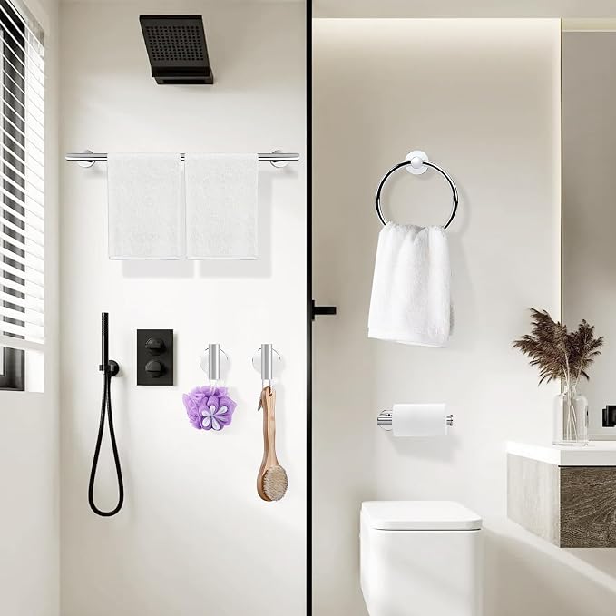 Polished Chrome Bathroom Hardware Accessories Set 5 Piece, Stainless Steel Bath Towel Bar Set 24 Inch,Toilet Paper Holder,Towel Ring Holder,Towel Rack Set,Gold Bathroom Accessories Kit Silver