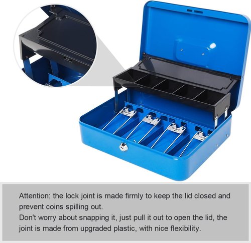 Jssmst Locking Metal Cash Box - Secure Money Storage with Key Lock | 11.8L x 9.5W x 3.5H Inches, Blue