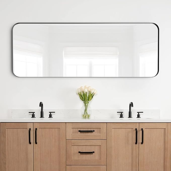 Black Full Length Mirror for Bathroom, 21"x64" Long Metal Framed Full Body Mirror, Rectangle Floor Mirror Leaning Against Wall for Dressing Living Room Bedroom Entryway