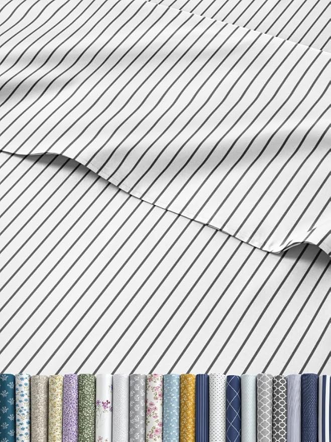 Striped Sheets - Black & White Striped Sheets - 1 Flat & 1 Fitted & 1 Pillowcase w/ Deep Pockets – Wrinkle & Fade Resistant - Soft, Breathable & Cooling – Luxury Pinstripe Bedding - Twin Size Bed Set