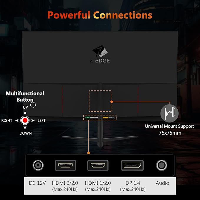 Z-Edge 24.5 inch 240Hz 165Hz 144Hz Gaming Monitor, FHD 1080p, MPRT 1ms, VA Monitor Gaming, 350nits, 16.7M Colors, 5000:1 Contrast, UG25I Frameless Bezel, DP x1, HDMI x2