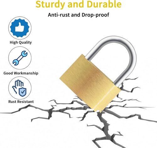 Lockwise 4-Piece Small Brass Keyed Padlock Set - 12 Matching Keys for Gym Lockers & Storage (Light-Duty)