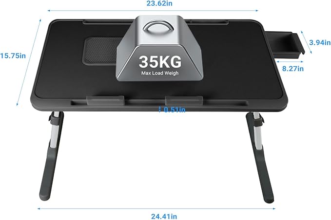 iXTRA Laptop Lap Desk with Cooling Fan - Adjustable with Light, USB, Storage Drawer - Folding Bed Desk,23.62"*15.74",Black
