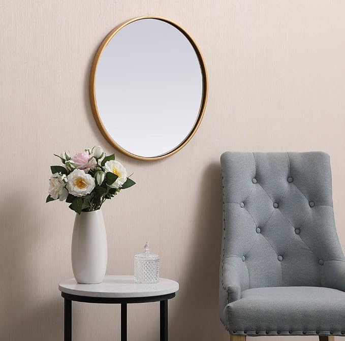 Elegant Decor Eternity 21" Round Mid Century Metal Frame Mirror in Black