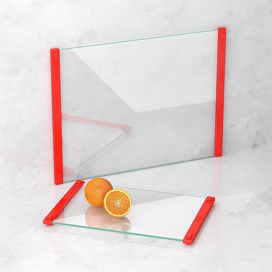 2PCS Glass Cutting Board with Silicone Grip, 80% Stronger Shatter Resistance and Slip Resistance,No Scratches/Microplastic-Free,Dishwasher Safe, Non Toxic Chopping Board for Kitchen (Red)
