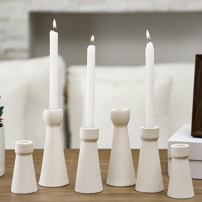 Mumufy 6 Pcs White Taper Candle Holders for Candlesticks Ceramic Candle Stick Modern Decorative Candlestick Stand for Wedding Table Centerpiece Dinner Desktop Decoration Housewarming Gift