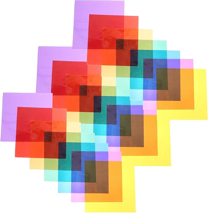 Hoement 84 Sheets Square Colored Cellophane Sheets for Crafts DIY Wrapping Transparent Decorative Paper for Candy Packaging and Creative Projects
