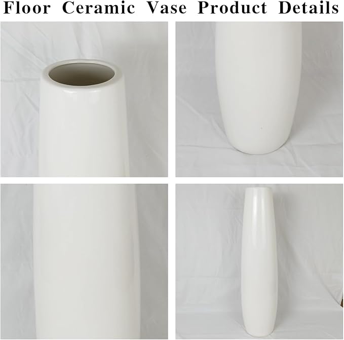 Ceramic White Floor Vase 24 Inches Tall Flower Holder Decorative Large Vases for Table Centerpieces Shelf Home Decor Living Room Branches Sky-Dried Flower Arrangement Simple Decorative