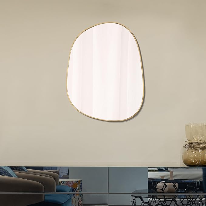 ELEHUME Asymmetrical Mirror for Wall Decor 21"*27", Modern Gold Framed Wall Mirror for Living Room Bathroom Bedroom Entryway ELE-STOU-0065Gold