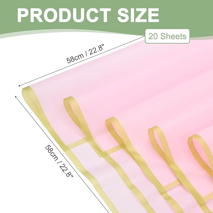 PATIKIL Flower Gift Wrapping Paper, 20 Sheets Gold Edge Waterproof Bouquet Paper Wrap Florist Supplies Packaging Floral Papers for Wedding DIY Craft Valentine Mother's Day, Pink