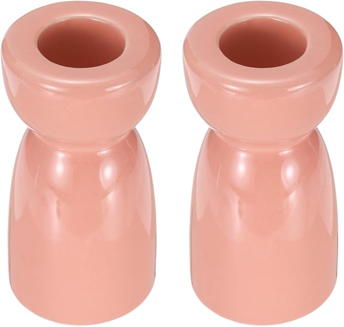 uxcell 2 Pack Candlestick Holder Bright Pink Ceramic Taper Candle Holder Candle Stand Holders Modern Style Decoration for Centerpiece Tabletops Anniversary