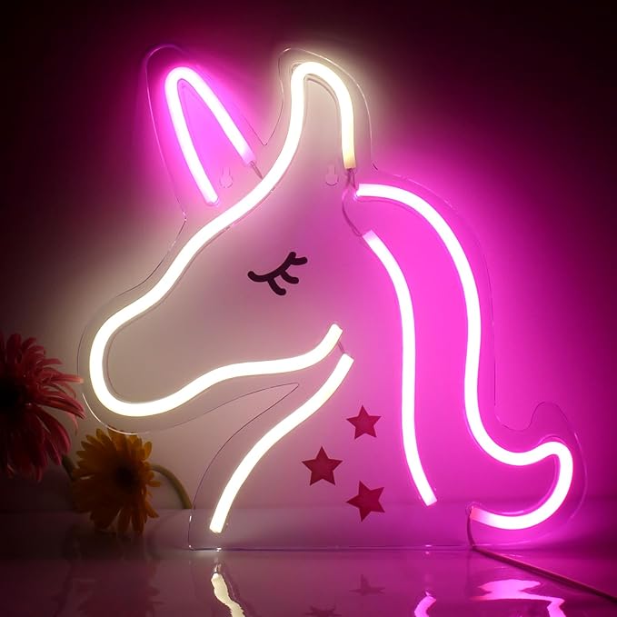 Unicorn Neon Light, LED Neon Sign Night Light, Cute Unicorn Light Sign for Girls Room, Birthday Christmas Gift, Wedding, Party Wall Decor