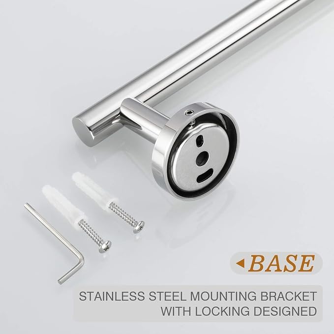 USHOWER Polished Chrome Towel Bar, 24-Inch Towel Racks for Bathroom Wall-Mounted, SUS304 Stainless Steel Towel Rod (Total Length 26-Inch)