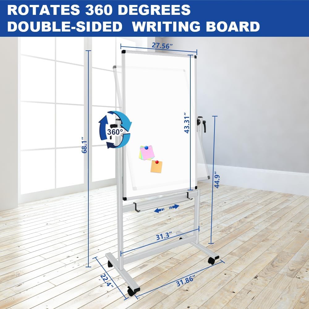 XBoard Double-Sided Magnetic Dry Erase Board - 44x30 Inch Mobile Whiteboard on Wheels