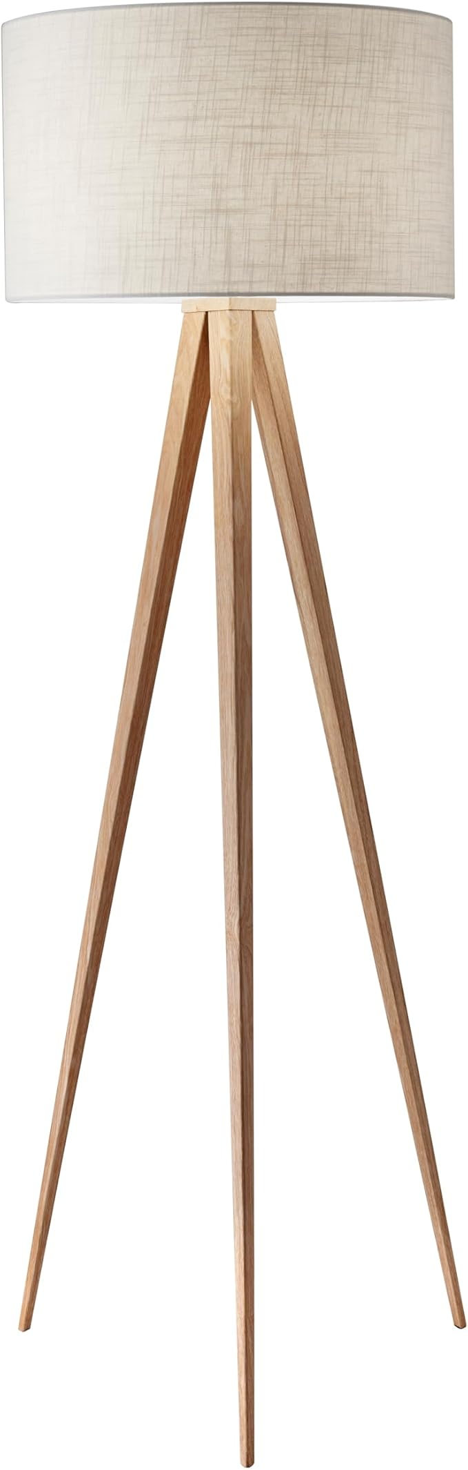 Adesso Floor Lamp with Natural Oak Veneer and Off-White Fabric Lampshade – 3-Way Adjustable Brightness, Lamp for Bedroom, Living Room, and House Décor, 60.25” x 21”
