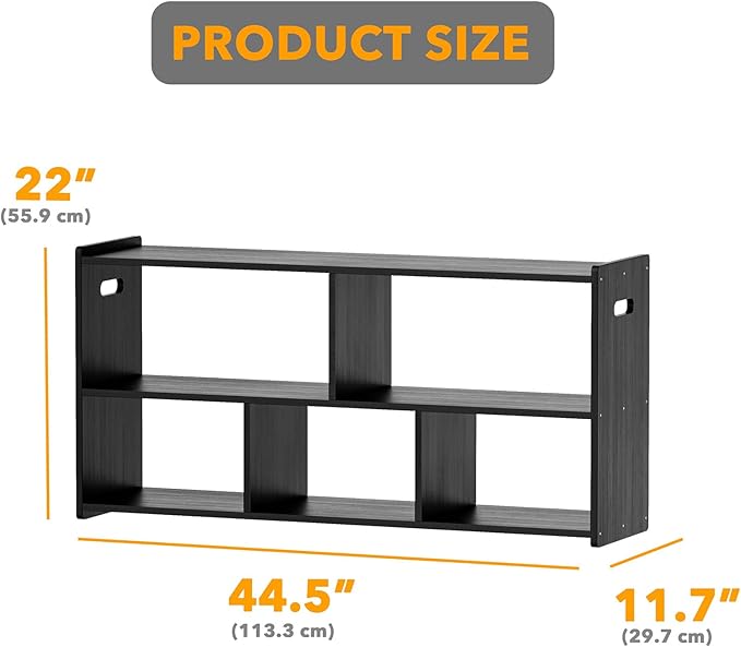 SpaceAid 5-Compartment Bookshelf, Montessori Bookcase for Toddlers, Wooden Book Shelf Organizer Storage Furniture for Kids Rooms, Playroom, Nursery and Classroom, 44.5“ Wide, Black