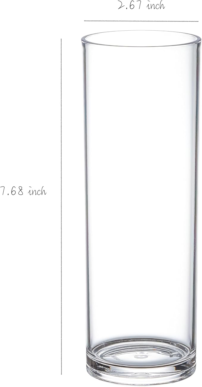 KLIFA- Carlsbad- Set of 12 Pieces, 7.68 Inch Tall, Plastic Cylinder Vases for Centerpieces, Shatterproof, High Transparency, Acrylic Flower Vase for Wedding, Parties and Home Decorations, Clear