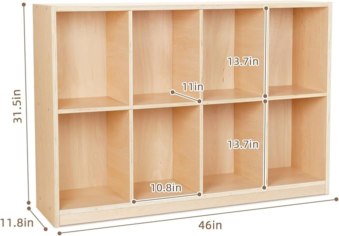 OOOK 8-Compartment Backpack Wooden Storage Cabinet - Kids Toy Storage Organizer - Bookshelf for Classroom, Playroom, Kindergarten, Living Room, Office