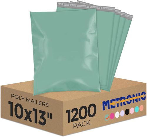 Metronic Poly Mailers - 10x13 Shipping Bags for Clothing | 1200 Pcs, Tear-Resistant, Strong Adhesive in Grayed Jade Green