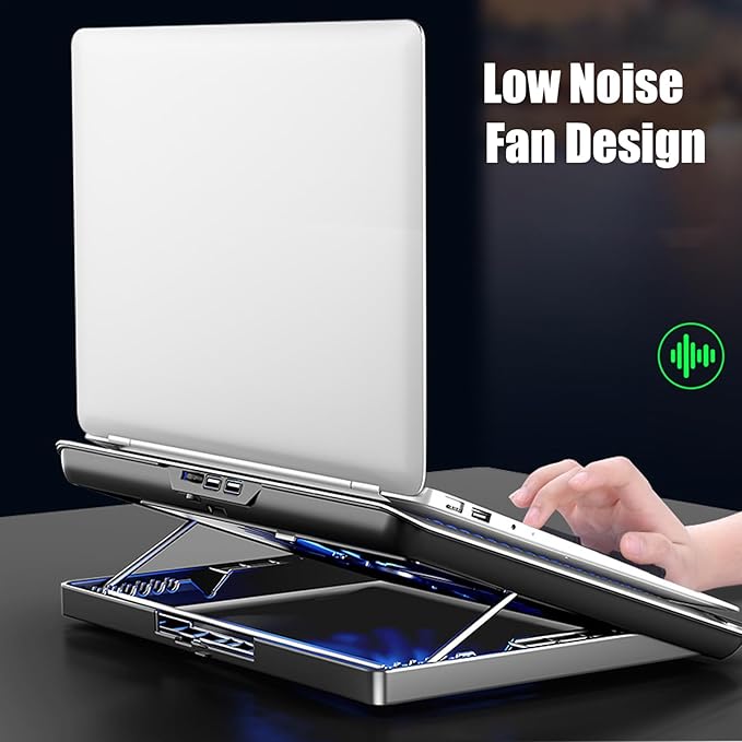 Laptop Cooling Pad – Aluminum Alloy 35x26x2.3cm | Adjustable Computer Cooler Support Quiet Laptop Stand with Fan | Keyboard Phone Tablet Book for Desk Home Workplace Dorm