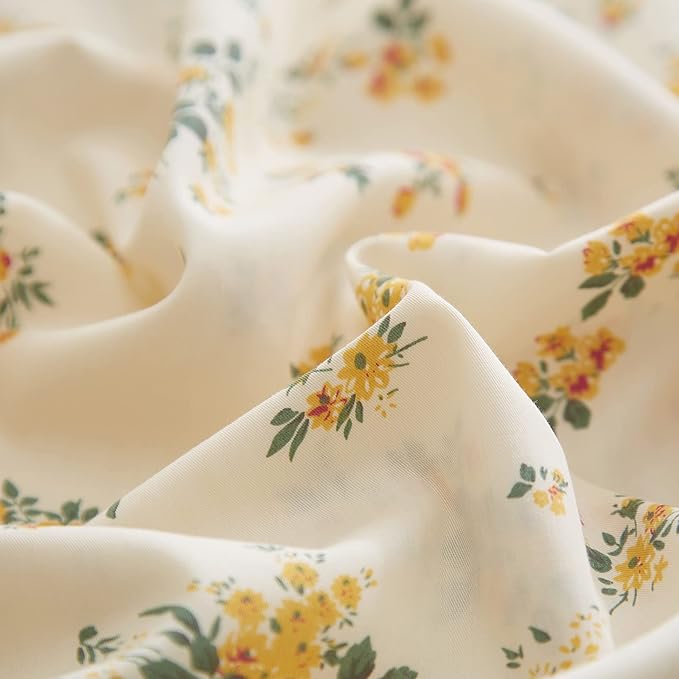 EAVD Chic Fresh Floral Duvet Cover Twin XL Soft Cotton Reversible Garden Yellow Floral Bedding Set with 2 Pillowcases Cottagecore Botanical Duvet Cover with Zipper Clsoure