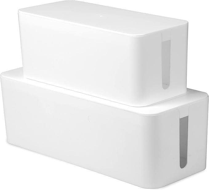 Iron Forge Cable Cable Management Box, 2 Pack - White Cord Organizer and Hider for Wires, Power Strips, Surge Protectors & More - Includes Sleeve Cables, Hook and Loop Keepers, Zip Ties & Clips