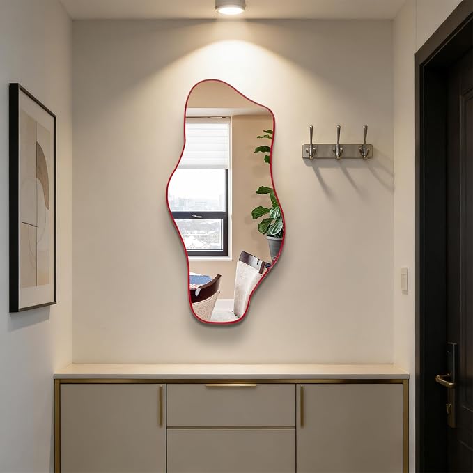 Irregular Frameless Mirror, 35.8"x17.7" Asymmetrical Tempered Glass Mirror, Modern Organic Shaped Wall Mirrors for Entryway Bedroom Living Room Bathroom, Horizontal or Vertical Hanging
