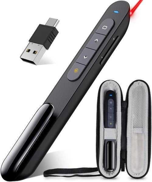 DinoFire Wireless Presenter Clicker - Portable Remote with Protective Case for PowerPoint Presentations