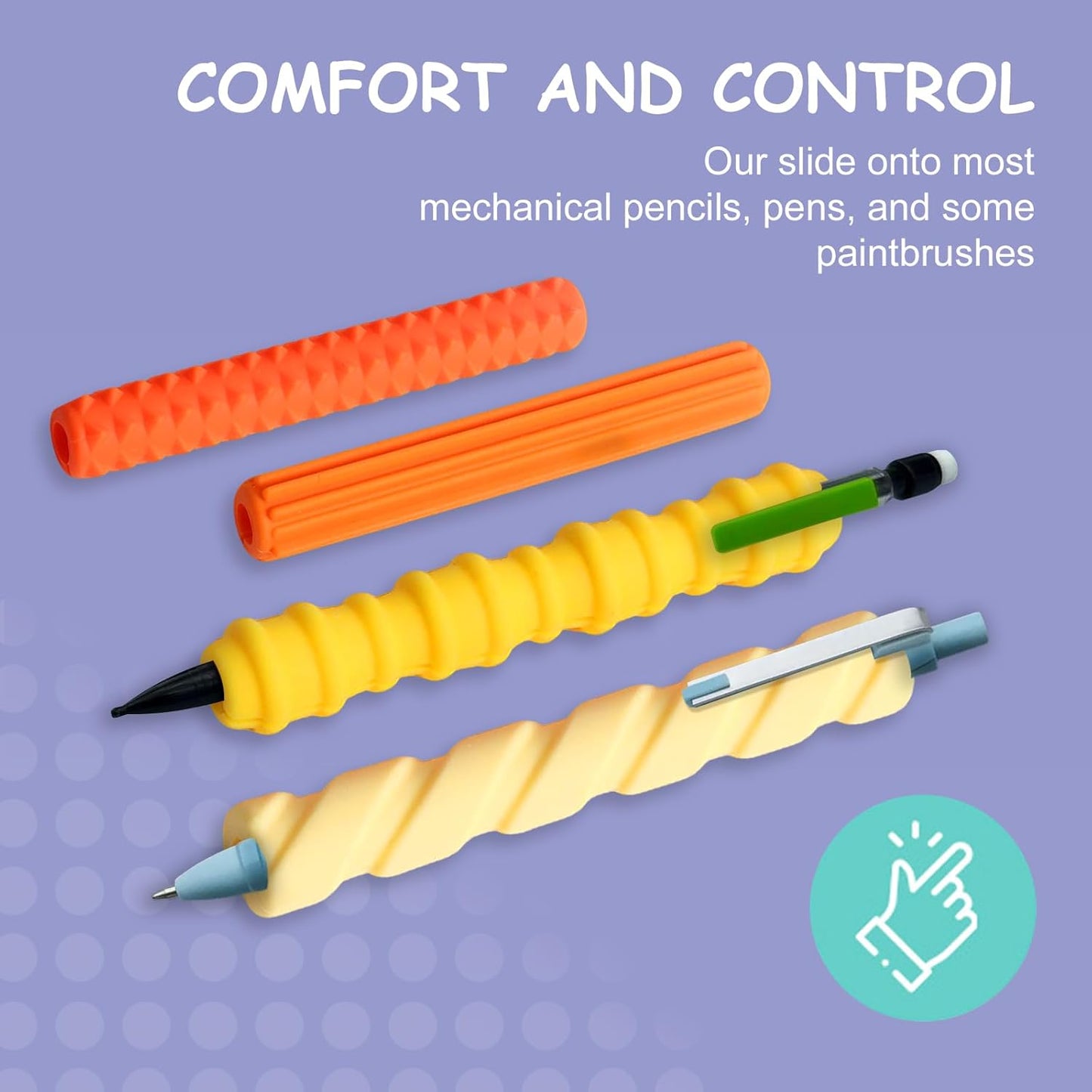 Skiennix Pencil Grips - 4-Pack Textured Silicone Sleeves for Mechanical Pencils | Sensory Fidget Tool for Kids & Adults (Yellow)