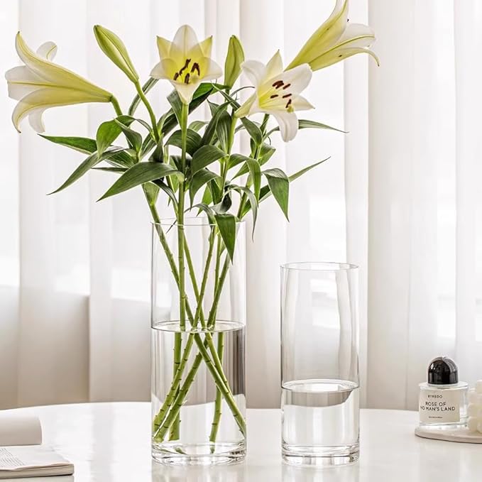 Olrla 2 Sets Tall Transparent Acrylic Flower Vase Height 11.61'', Shatter-Proof Clear Cylinder Vase for Rose and Lily Flowar Arrangement