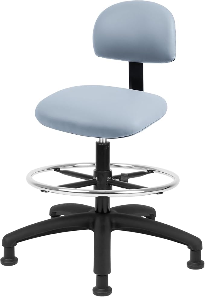 Chair Master FSS Series Square seat Tall (24"-34") seat Height Chair. Vinyl-for Office, Garage, Desk, Shop, Computer, Doctor, Medical, Easy to Clean! 18" Footring (Gray, Tall, Glides)