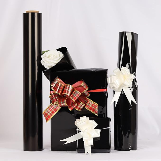 CMFYHM Black Cellophane Wrap Roll,Colorful Cello 34 In Wide X 100 Ft Long, Translucent Colored Cellophane Wrapping Paper for Gift Baskets Wrap, Treats, Holiday, DIY Arts Crafts Decoration (Black)