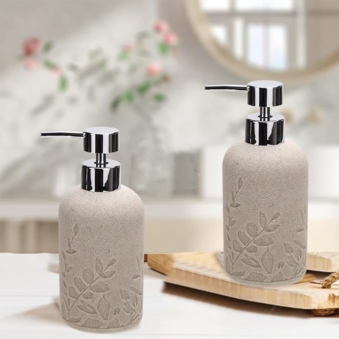 1pcs Hand Soap Dispenser Set, Sandstone Textured Resin Liquid Soap Dispenser for Bathroom Countertop, Heavy & Sturdy Dish Wash Soap Dispenser for Kitchen, Matte Beige