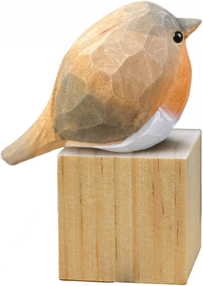 Hand Carved Painted Wooden Bird Figurines for Home Decor, Statue for Bird Lovers, Housewarming, Birthday, Christmas, Anniversaries (NO.1-Fat Robins)