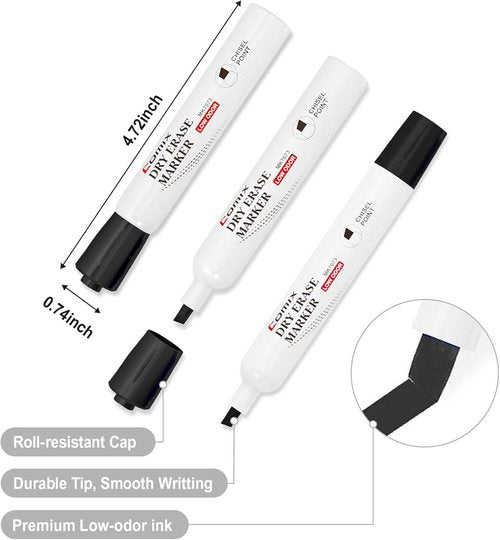 Comix Low Odor Dry Erase Markers - Bulk Black Chisel Tip Markers for Classroom & Office | 36 Pack