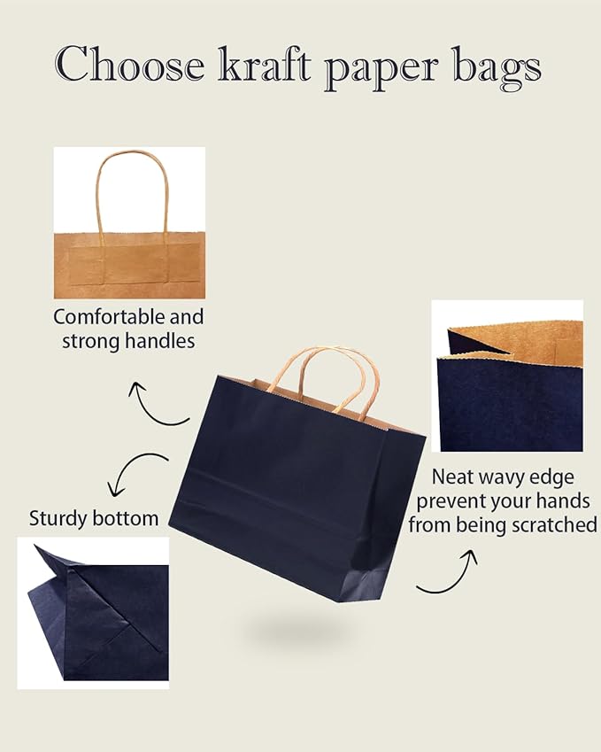 qiqee 13"x4.5"x10" Large Gift Bag with Handles Bulk 32PCS Gift Paper Bags Navy Blue Bags Multiple Uses (Wide Large)