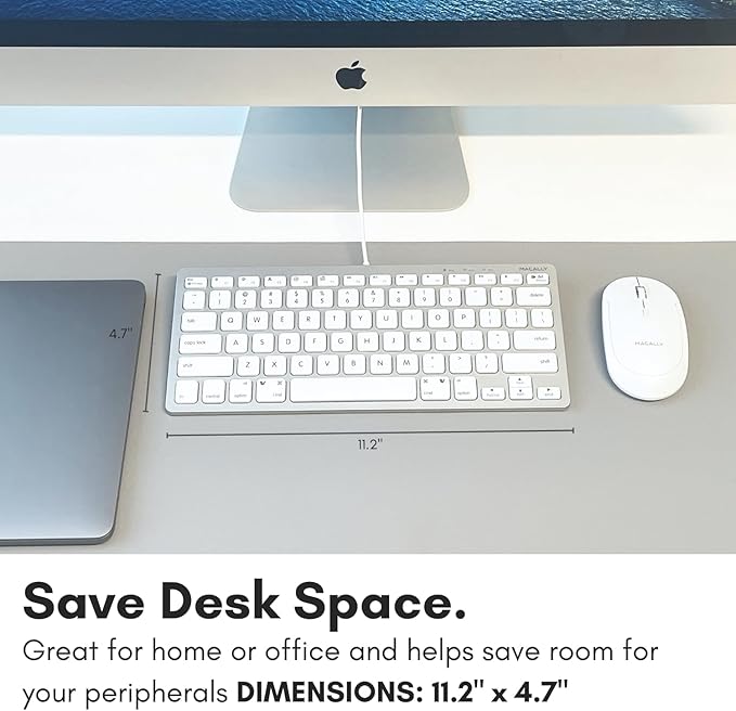 Macally Small Wired Keyboard for Mac and Windows - 78 Scissor Switch Keys Compatible Apple Keyboard for MacBook Pro/Air, iMac, Mac mini/Pro - Plug and Play USB That Saves Space and Looks Great
