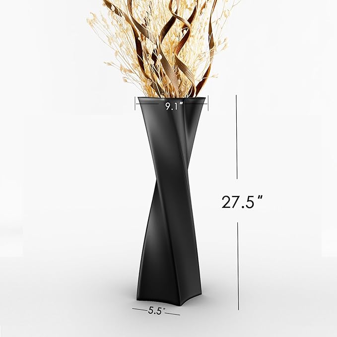 Black Tall Floor Vase 27.5in Resin Black Heart Shaped Vases Perfect for Dry or Faux Flowers Entryway Large Decorative Standing Vase for Living Room Home Corner Indoor Office