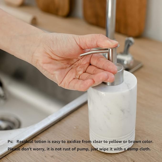 JIMEI Marble Soap Dispenser with Stainless Steel Pump for Bathroom Kitchen Countertop - Lotion & Liquid Dispenser Soap Bottle White