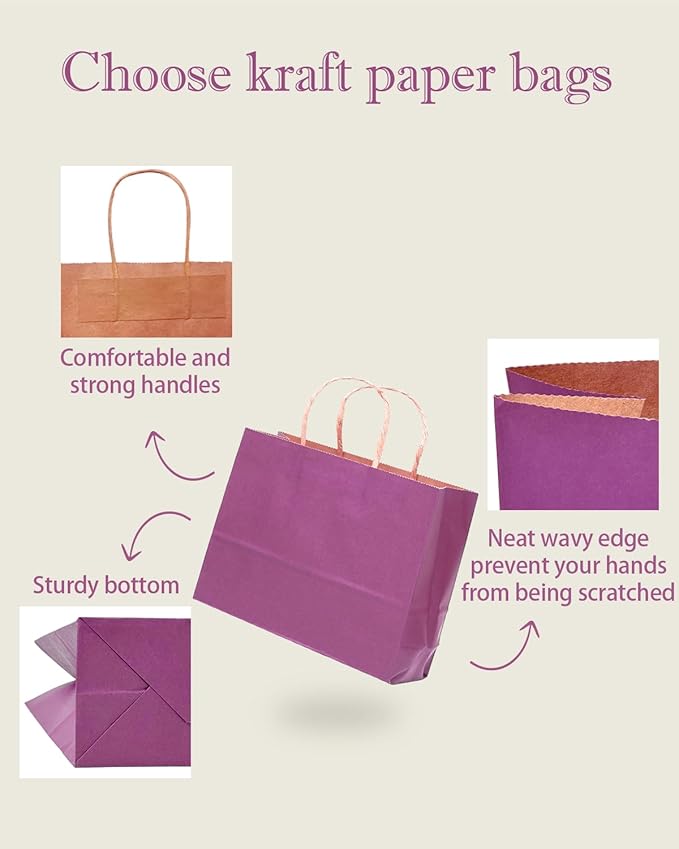 qiqee 13"x4.5"x10" Large Gift Bag with Handles Bulk 32PCS Gift Paper Bags Purple Bags Multiple Uses (Wide Large)