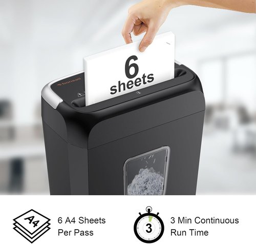 Bonsaii 6-Sheet Cross-Cut Shredder - 3.4 Gal Wastebasket for Home Office | Portable & Compact Design