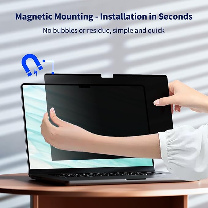 Magnetic Laptop Privacy Screen 16 Inch 16:10, Removable Matte Anti Glare Blue Light Filter - Computer Privacy Shield for 16" with 1920x1200 Resolution Laptop